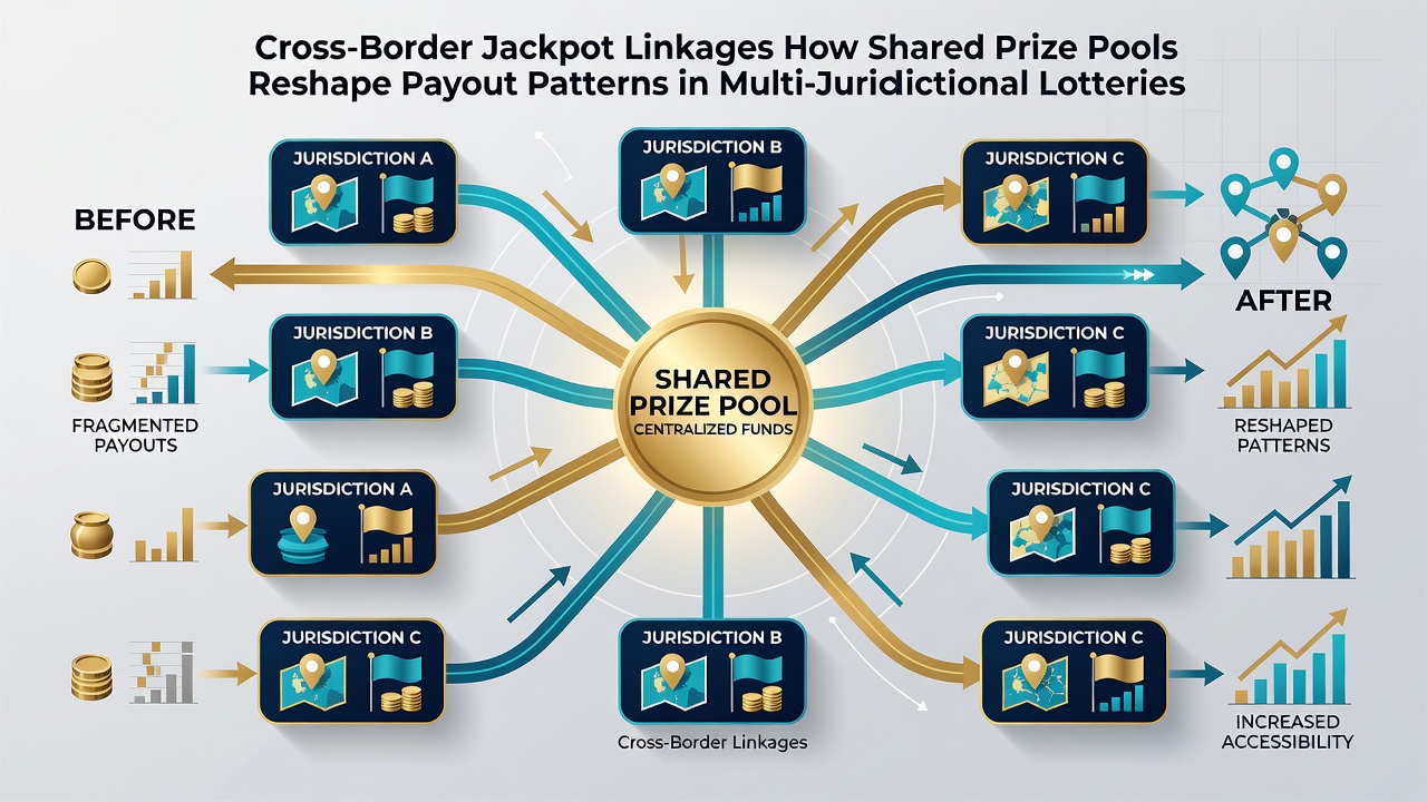 Analytical chart displaying payout pattern shifts in multi-jurisdictional reel networks before and after cross-border jackpot linkage implementation