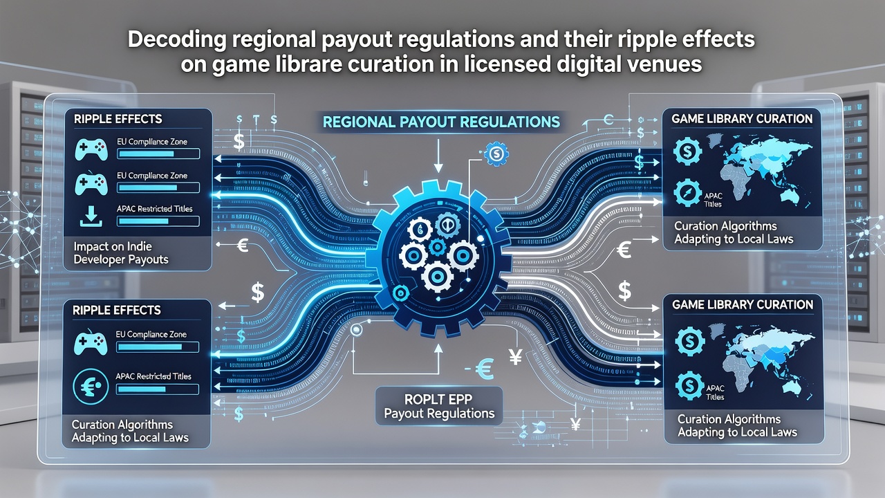 Regional regulatory documents and digital gaming interface displayed on a screen showing payout compliance indicators