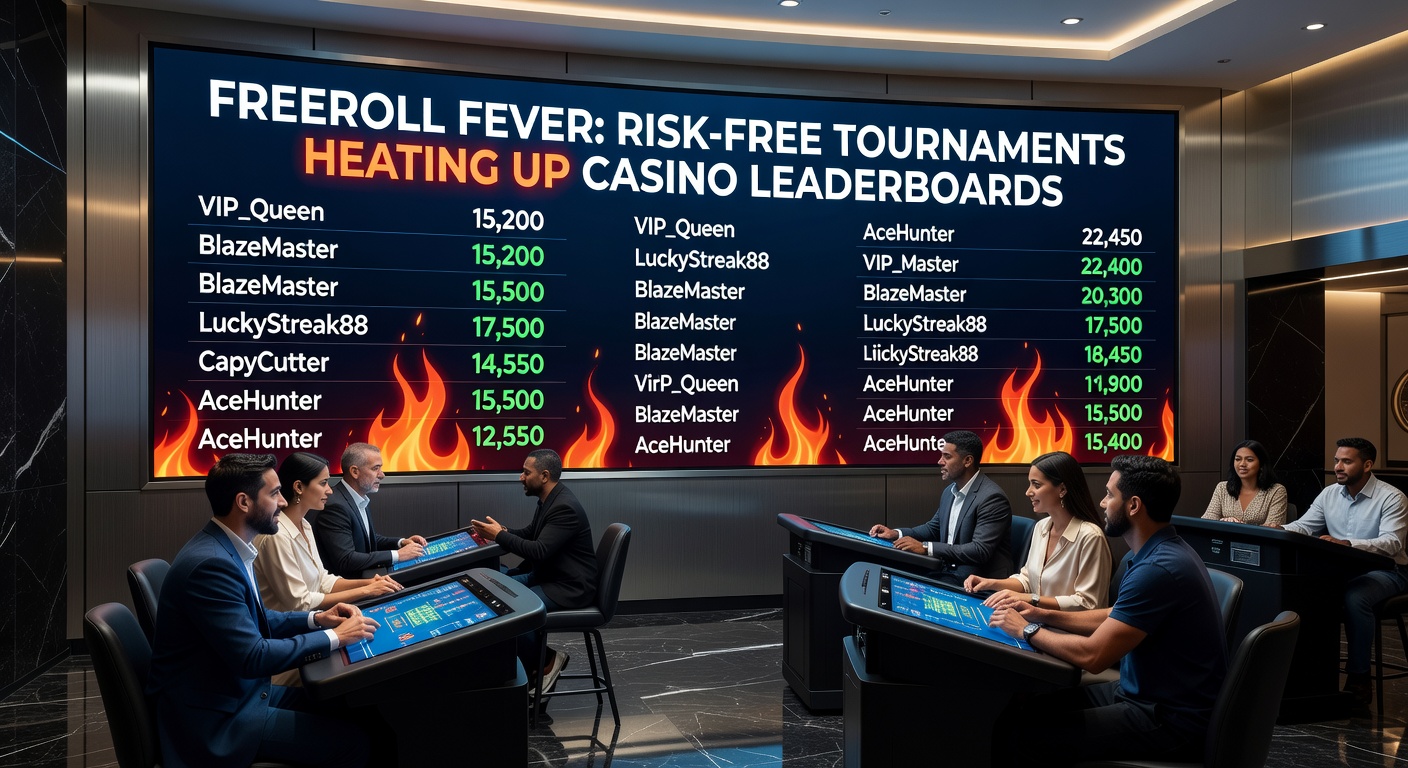 Vibrant digital leaderboard displaying top freeroll tournament players with rising prize pools and competitive rankings