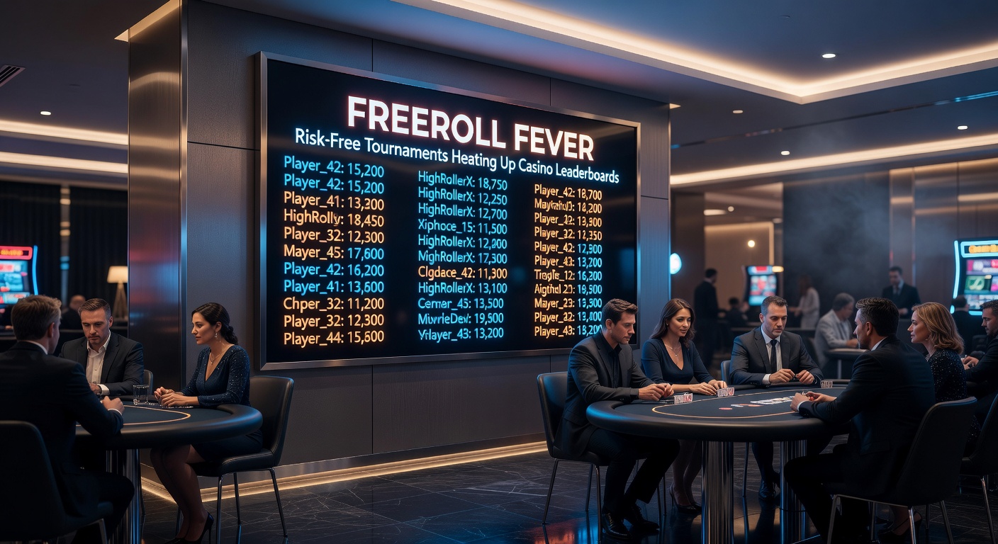 Dynamic screenshot of a casino freeroll tournament in progress, showing live leaderboard updates and player avatars climbing ranks