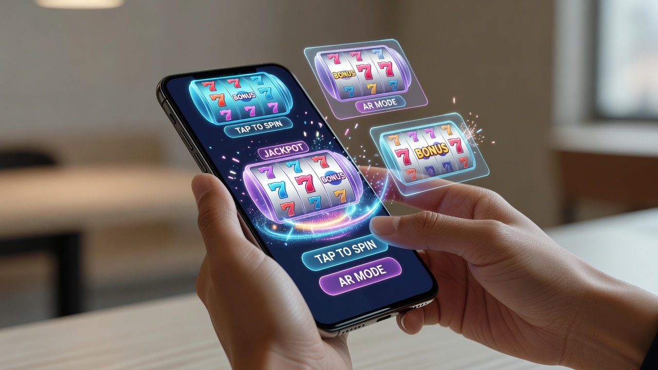 Augmented reality overlay enhancing a mobile chance-based game interface on a smartphone screen