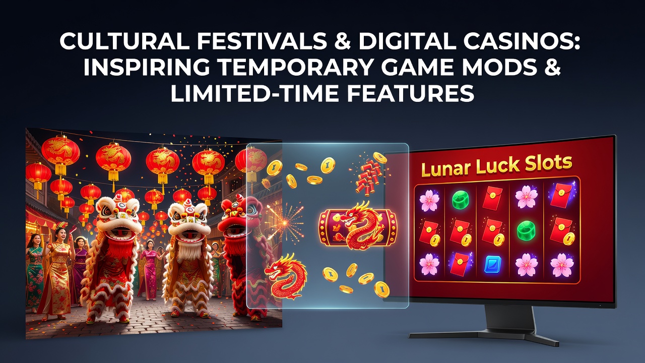 Digital casino interface displaying Chinese New Year themed slot symbols including dragons, lanterns, and red envelopes during a limited-time event