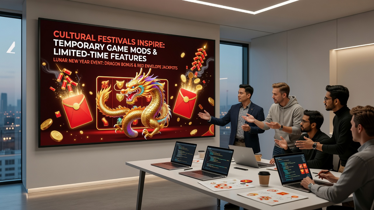 Carnival-themed digital casino lobby with colorful mask overlays on slot machines and festive background elements during a seasonal promotion