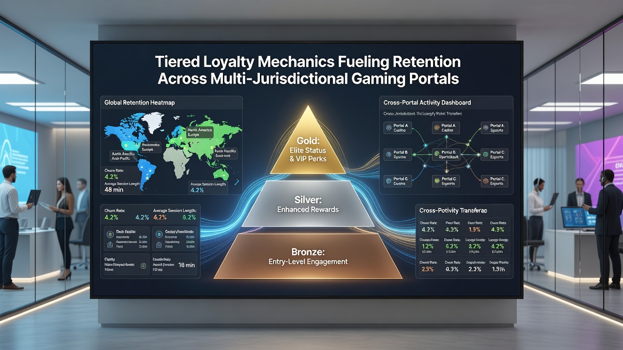 Players advancing through loyalty tiers on aggregated casino platforms with real-time reward notifications