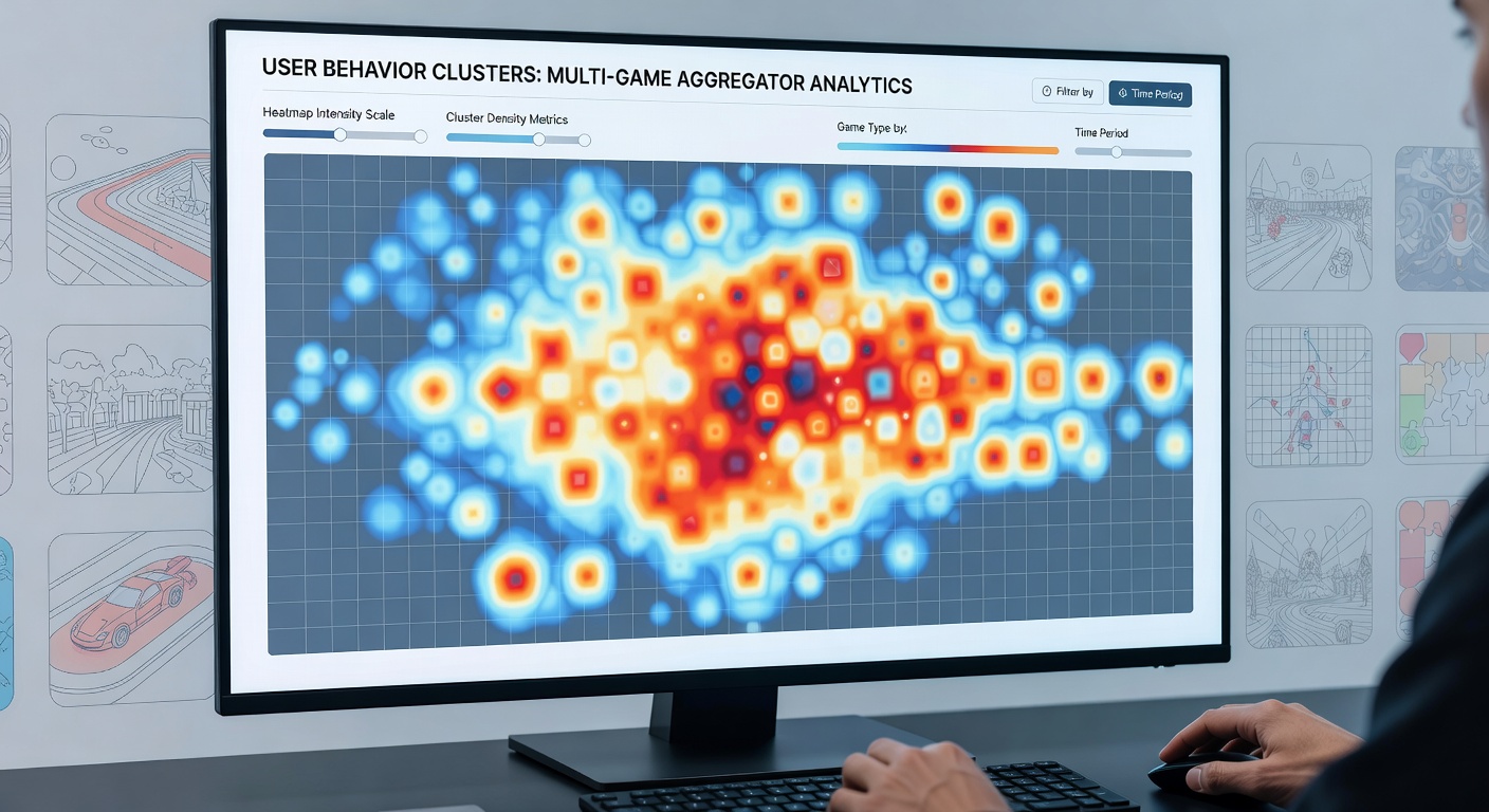 Dashboard view of clustered user segments derived from heatmap analytics in a multi-game aggregator