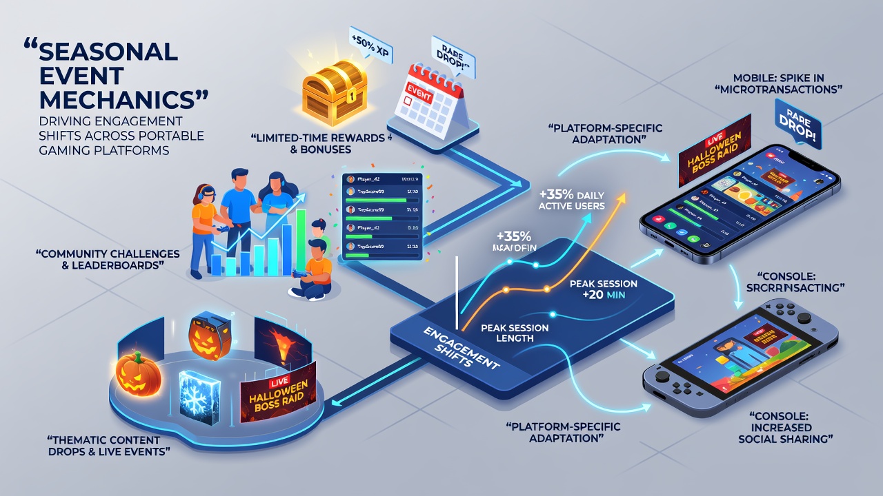 Analytics dashboard showing engagement graphs and player activity clusters during a mobile game seasonal event