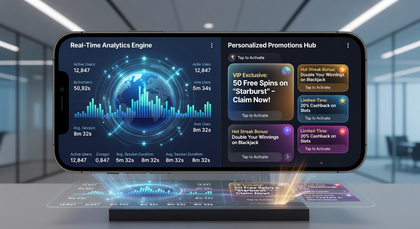 Mobile casino app screenshot showing a personalized bonus offer triggered by live gameplay analytics
