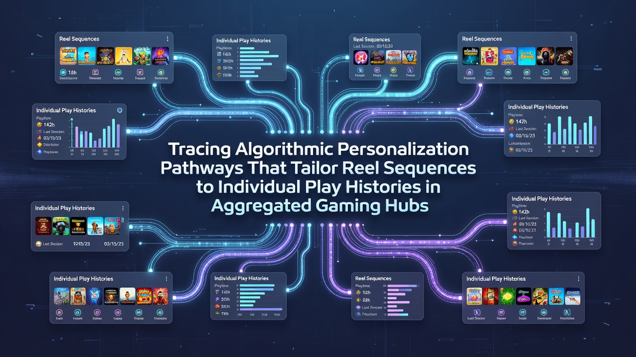 Diagram showing data flow from player histories through algorithmic models to customized reel sequences in gaming platforms