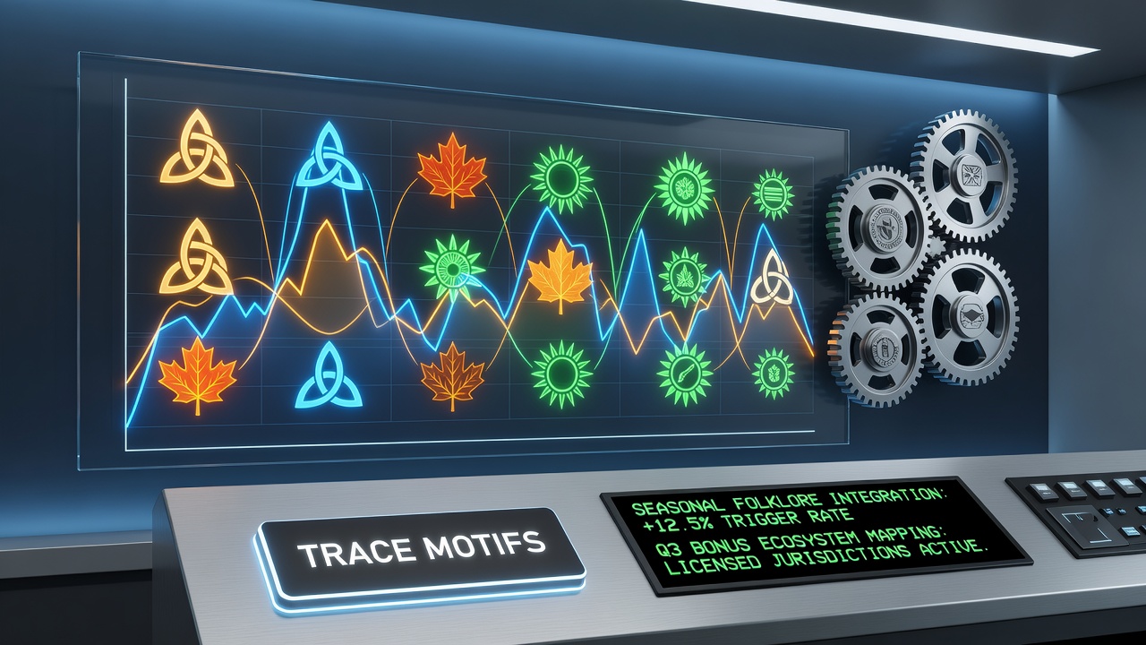 Seasonal folklore motifs visualized in slot reel designs across different licensing regions